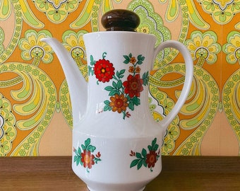 Blumen-Muster Kaffeekanne / Kanne von Seltmann Weiden Porzellan aus den 70ern Mid Century Vintage