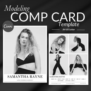 Modeling Comp Card Template, Zed Card Canva Template, Fashion Model Portfolio, Editable Model Comp Card