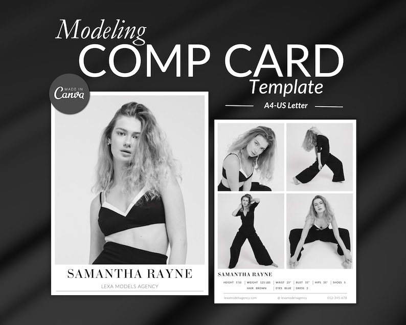 Modeling Comp Card Template, Zed Card Canva Template, Fashion Model ...