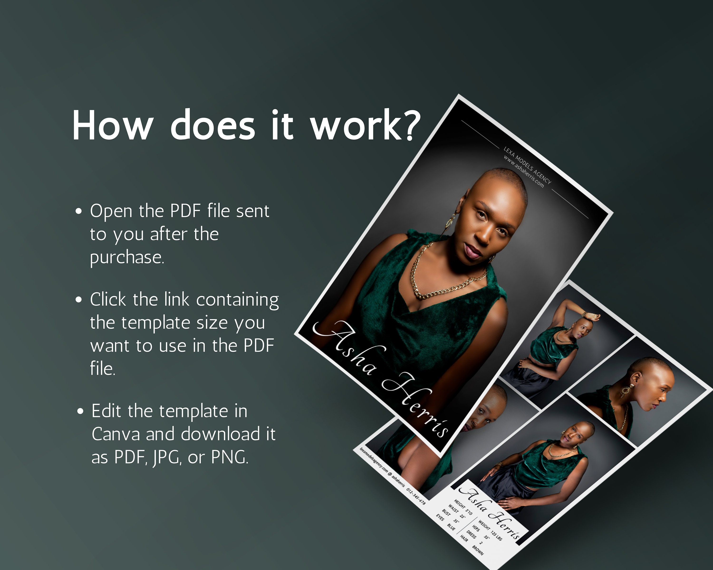 Modeling Comp Card Template, Zed Card Canva Template, Fashion Model ...