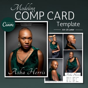 Modeling Comp Card Template, Zed Card Canva Template, Fashion Model Portfolio, Editable Model Comp Card
