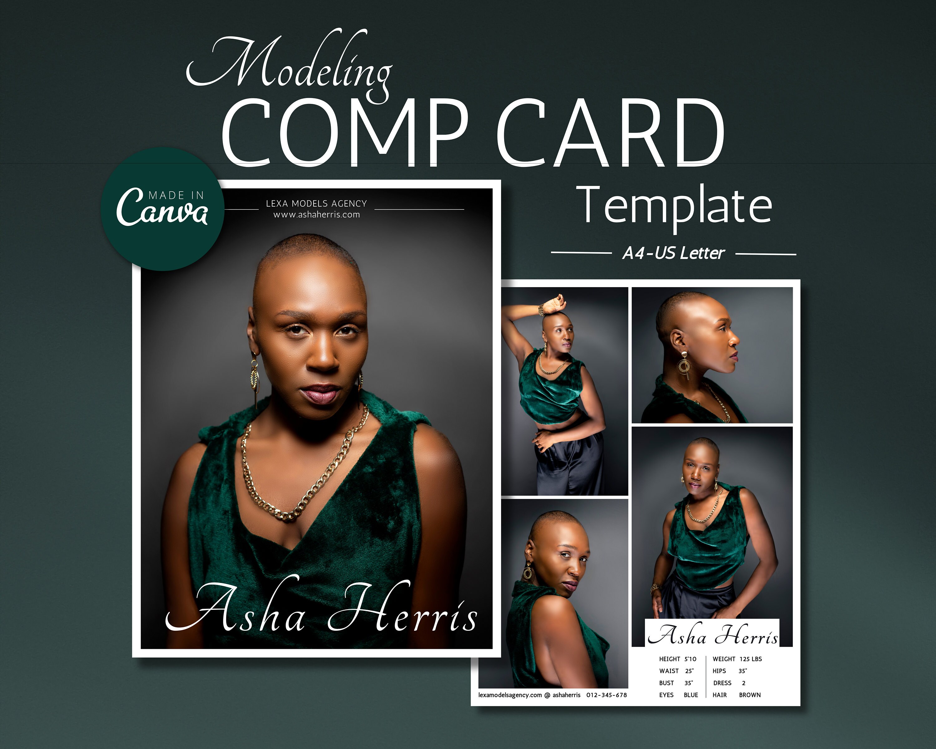Modeling Comp Card Template, Zed Card Canva Template, Fashion Model Portfolio, Editable Model Comp Card