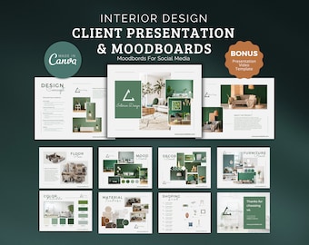 Interior Design Client Presentation, Canva Template, Mood Boards For Social Media, Presentation Video Template