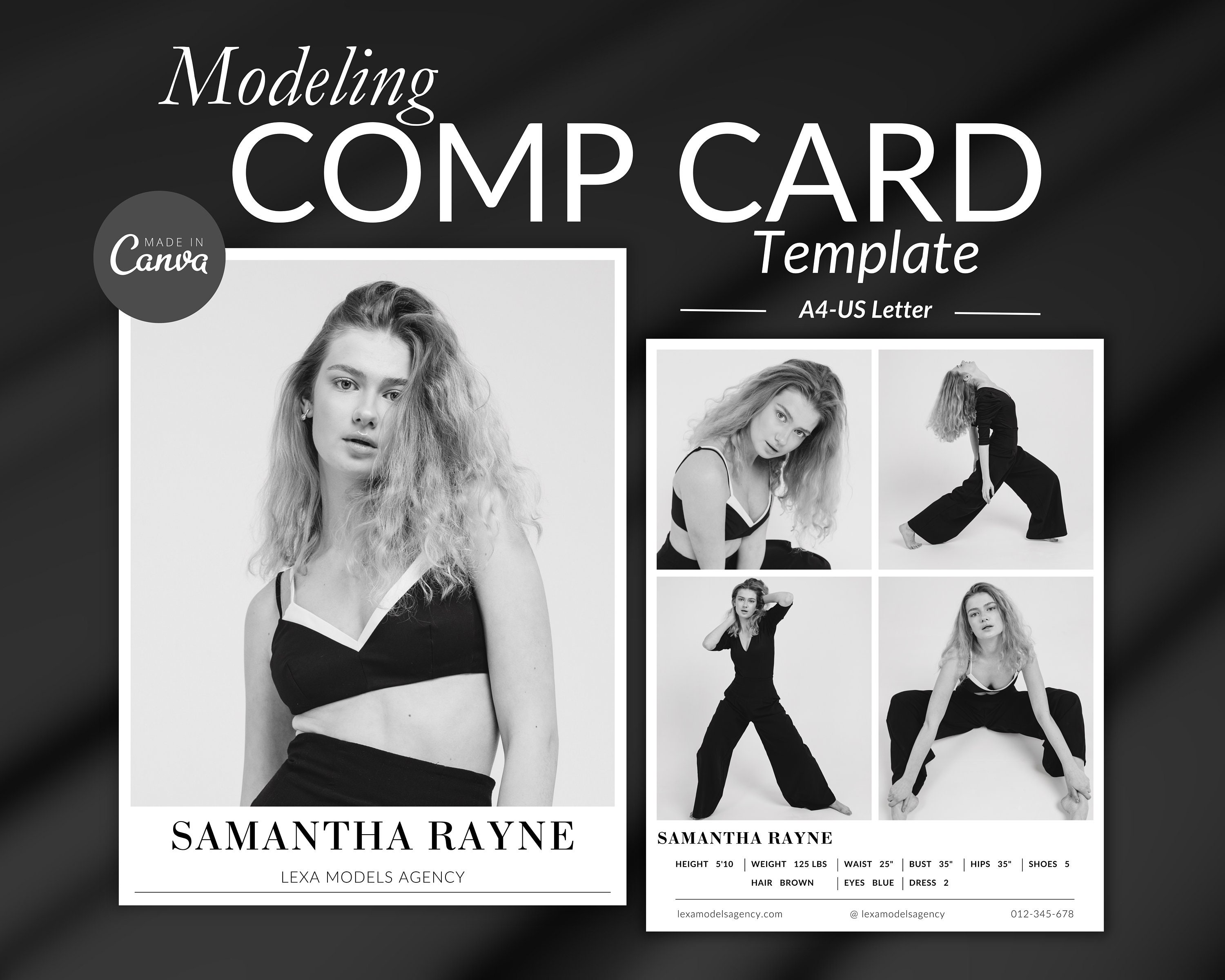 Modeling Comp Card Template, Zed Card Canva Template, Fashion Model ...