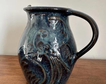 スタジオ陶器の水差し 鳥 ハンドメイド 手描き ヴィンテージ サイン