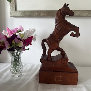 Hand Carved Wooden Horse | 30x15cm Rustic Sculpture | Folk Art Style | Signed Underside | Vintage Equestrian Decor | VGC