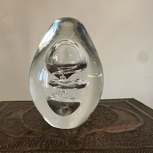 Glass Paperweight with Swirl Orb Design | 9cm | Clear Art Glass | Vintage Desk or Shelf Decor | Minimalist & Sculptural | VGC