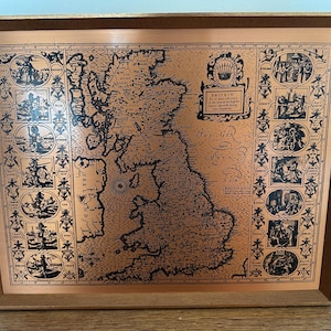 Kupferätz Landkarte von Großbritannien – John Speed 1611 Atlas Repro – Pleasure Reproductions – Gerahmte Wandkunst 40 x 32 cm