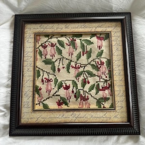 Vintage Needlepoint of Bluebird | Framed Fibre Art in Gold Frame | Mid Century Embroidery Wall Art 24x24cm VGC
