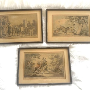 Set of 3 Doctor Syntax Framed Prints | 1809 Humorous Antique Engravings | Black Frames 26.5x18cm