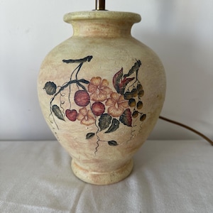 Vintage Searchlight John Lewis Ceramic Lamp Base | Beige with Red & Purple Floral Fruit Design | 26cm Tall | PAT Tested July 2025