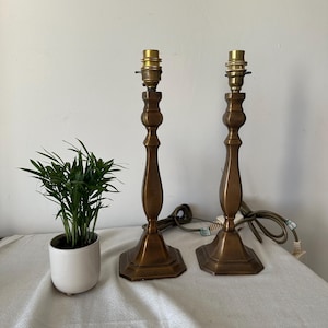 Pair of Vintage Brass Candlestick-Style Lamps | Victorian Inspired | 35cm Tall | PAT Tested July 2025