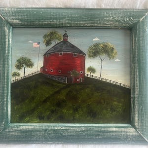 Impresión de Warren Kimble &quot;Granero Rojo&quot; / Estilo de arte popular americano / Paisaje campestre enmarcado / 33 x 29 cm