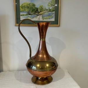 Large Vintage Copper Jug Ewer, Rustic Decorative Water Pitcher, Collectible Antique Homeware, Farmhouse Style, 49x24cm