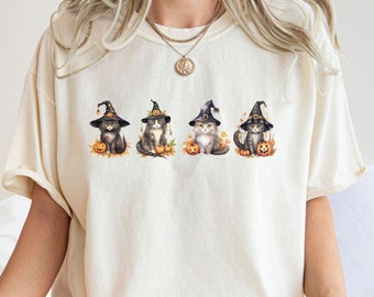 Halloween Cat T-Shirt, Autumn Witch Cats Graphic Tee