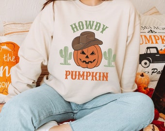 Howdy Pumpkin Crewneck Sweatshirt, Western Halloween Sweater