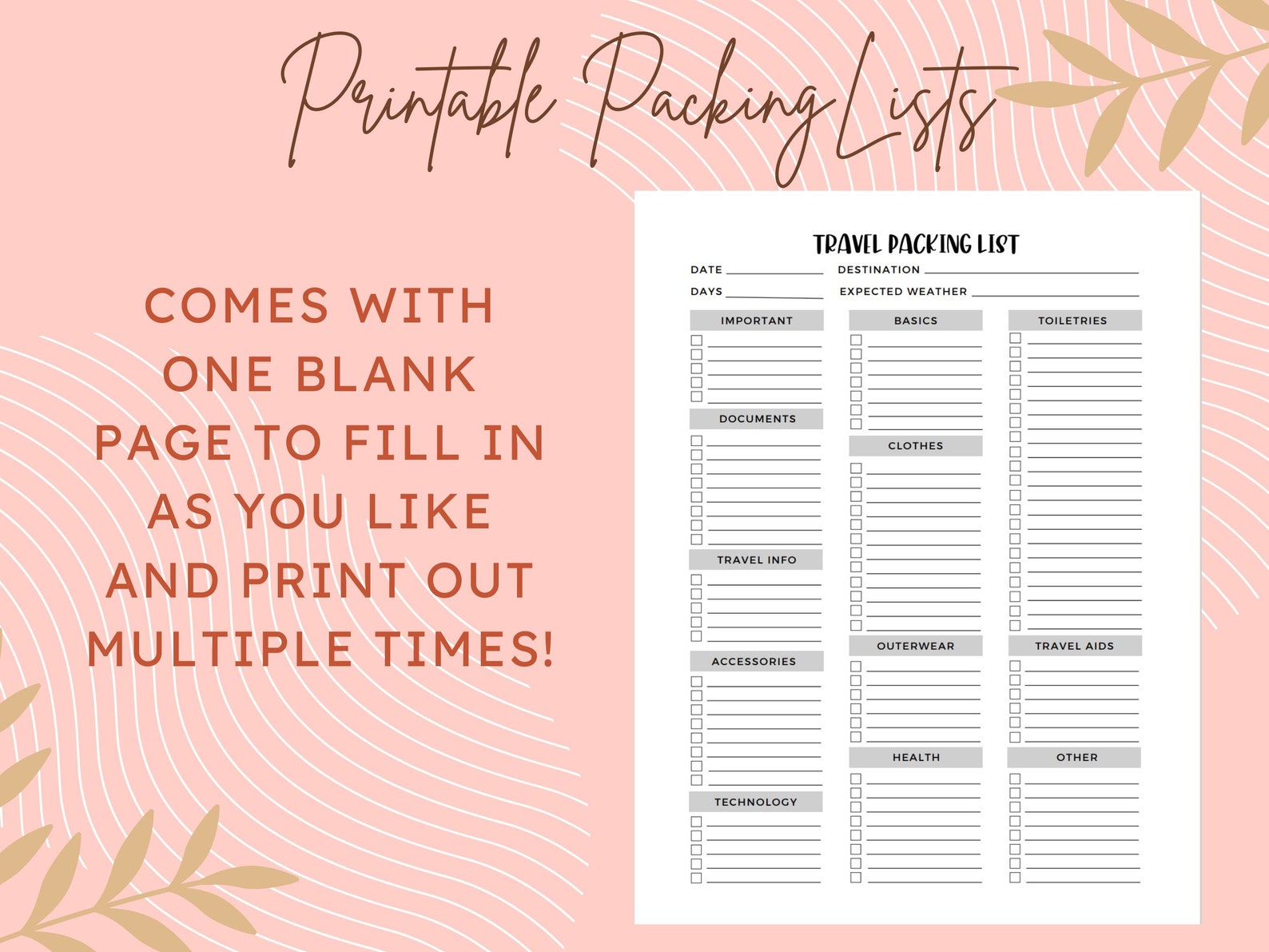 Printable Packing List Travel List Instant Download Vacation List Road ...