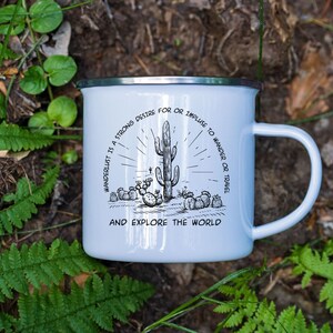 Wanderlust Enamel Camping Mug, camping mug, travel mug, gift for travel lover, campfire mug