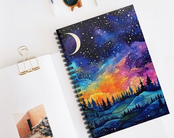 Starry Nights Spiral Notebook: Watercolor Night Sky Journal