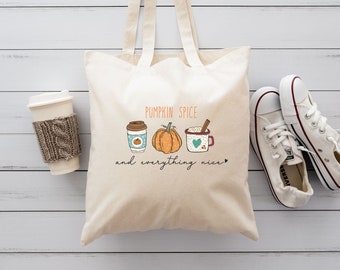 Fall Cotton Canvas Tote Bag, Pumpkin Spice Design