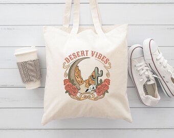 Desert Vibes Canvas Tote Bag: Travel Adventure, Cotton