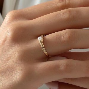 Single Pearl Ring in 14K Gold • Solid Gold Pearl Solitaire Ring • Simple Pearl Promise Ring for Her • Birthday Gift • Dainty Pearl Jewelry