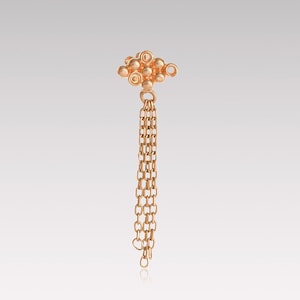 14K Solid Gold Tassel Earring with Screw Flat Back • Long Chain Earring Stud • Gold Fringe Piercing for Women, Dangle Drop Cartilage Jewelry