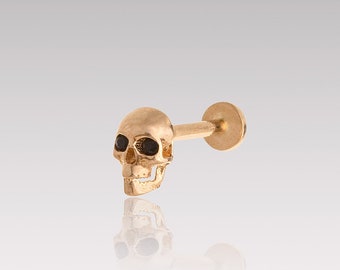 14K Solid Gold Skull Piercing, Minimalist Tragus Piercing, Gold Stud Piercing, Stud Ear Piercing, Skull Stud Earring, Halloween Gift, Unisex