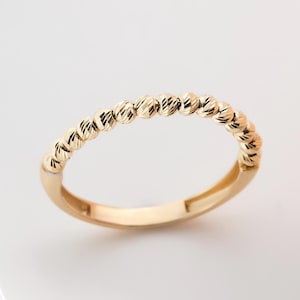 Anel empilhável com contas de ouro maciço 14K | Anel empilhável com bolinhas, faixa de contas de ouro verdadeiro, presente de joia para mãe, anel com várias bolinhas para mulheres