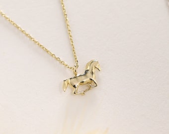 Minimalist 14K Solid Gold Horse Necklace For Women, Dainty Gold Horse Necklace, Animal Pendant, Horse Memorial Necklace, Valentines Day Gift