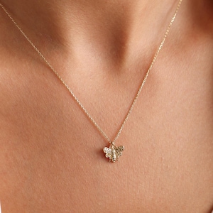 14K Gold Bee Necklace For Women • Real Solid Gold Honey Bee Pendant • Minimalist Queen Bee Charm Necklace, Jewelry for Mother&#39;s Day Gift