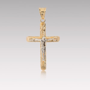 14K Gold Crucifix Pendant Necklace • Unisex Jesus Cross Necklace • Religious Jewelry for Christian Friend, Solid Gold Crucifix Necklace Long