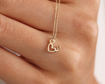 14K Solid Gold Heart Necklace, Minimalist Heart Necklace, Gold Open Heart Pendant Necklace, Dainty Love Necklace, Mother's Day Gifts