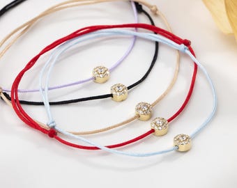 Dainty Cord Bracelet with 14K Gold Bead • Adjustable String Bracelet • Gold Charm Bracelet • Everyday Jewelry