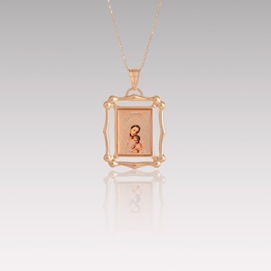 14K Solid Gold Holy Mary Pendant with Jesus • Framed Madonna Pendant Large • Catholic Religious Jewelry • Unique Christian Gift for Women