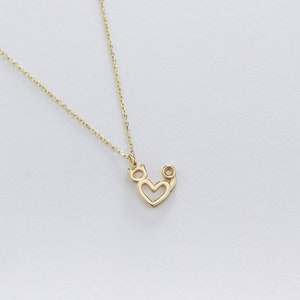 14K Solid Gold Heart Necklace, Minimalist Heart Necklace, Gold Open Heart Pendant Necklace, Dainty Love Necklace, Valentines Day Gift image 5