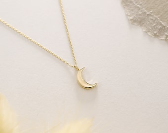 14K Solid Gold Moon Necklace, Handmade Jewelry, Crescent Moon Necklace, Dainty Moon Necklace, Celestial Necklace, Mother's Day Gifts