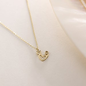 14K Solid Gold Heart Necklace, Minimalist Heart Necklace, Gold Open Heart Pendant Necklace, Dainty Love Necklace, Valentines Day Gift image 1