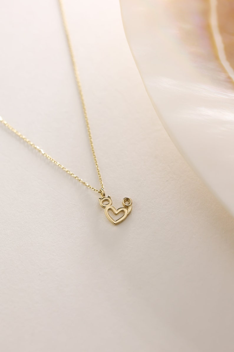 14K Solid Gold Heart Necklace, Minimalist Heart Necklace, Gold Open Heart Pendant Necklace, Dainty Love Necklace, Valentines Day Gift image 1