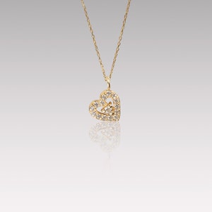 14K Solid Gold Heart Necklace, Minimalist Diamond Heart Necklace, Gold Heart Pendant, Dainty Love Necklace, Gifts For Mom, Gifts For Her
