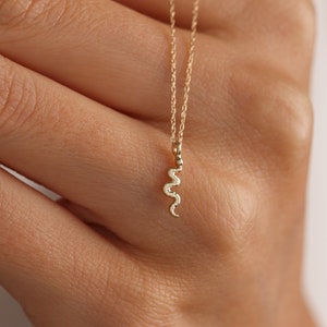 14K Gold Snake Necklace, Minimalist Jewelry, Dainty Necklace, Tiny Snake Necklace, Gold Serpent Pendant, Birthday Gifts, Mother&#39;s Day Gifts
