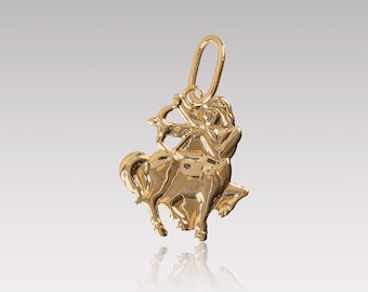 14k Solid Gold Sagittarius Necklace, Sagittarius Zodiac Pendant, Realistic Astrology Charm, Mother's Day Gift, Sagittarius Gift for Friend