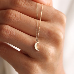 14K Solid Gold Moon Necklace, Gold Moon Pendant, Dainty Moon Star Charm Pendant, Celestial Necklace, Gifts For Mom, Gifts For Her