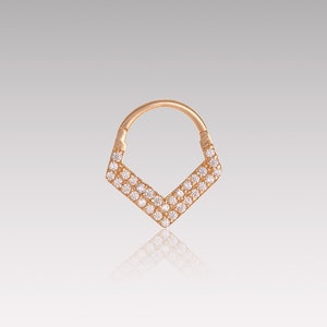 14K Solid Gold Hinge Hoop Earring, Zircon Stone Helix Piercing, Gold Nose Ring, 18G Nose Hoop Piercing, Hinge Hoop Piercing, Daith Earring
