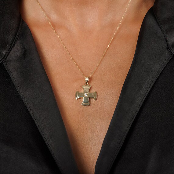 Collana Donna Con Ciondolo Croce Martellata - Placcata Oro 14kt, Ipoallergenica, Lunga 45,7 Cm, Gioiello Vintage Per Fede E Regalo