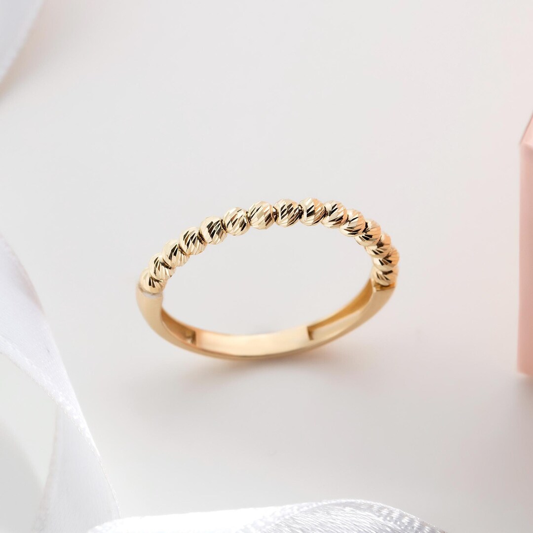 14K Solid Gold Beaded Stackable Ring | Dot Stacking Ring With Balls ...