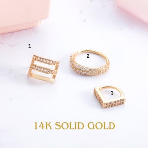 14K Gold Clicker Hoop Earrings, Unique Design Daith & Helix Earrings, Sparkly Septum Piercings, Solid Gold Nose Rings, 18G Cartilage Jewelry