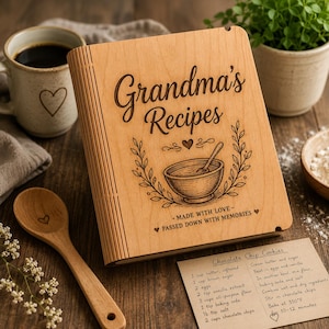 Personalised Wooden Recipe Binder, Engraved Cookbook
