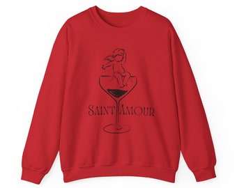 Saint Amour Wine Cherub Red Sweatshirt, Franse wijnliefhebber, Beaujolais Frankrijk, Valentijnsdagwijn, Sommelier Fashion Style, Romantisch wijnshirt