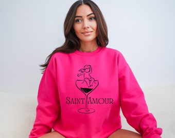 Saint Amour Wine Cherub Sweatshirt, Romantic Wine Shirt, Valentine's Wine, French Wine Lover Gift, Beaujolais France, Sommelier Gift for Her